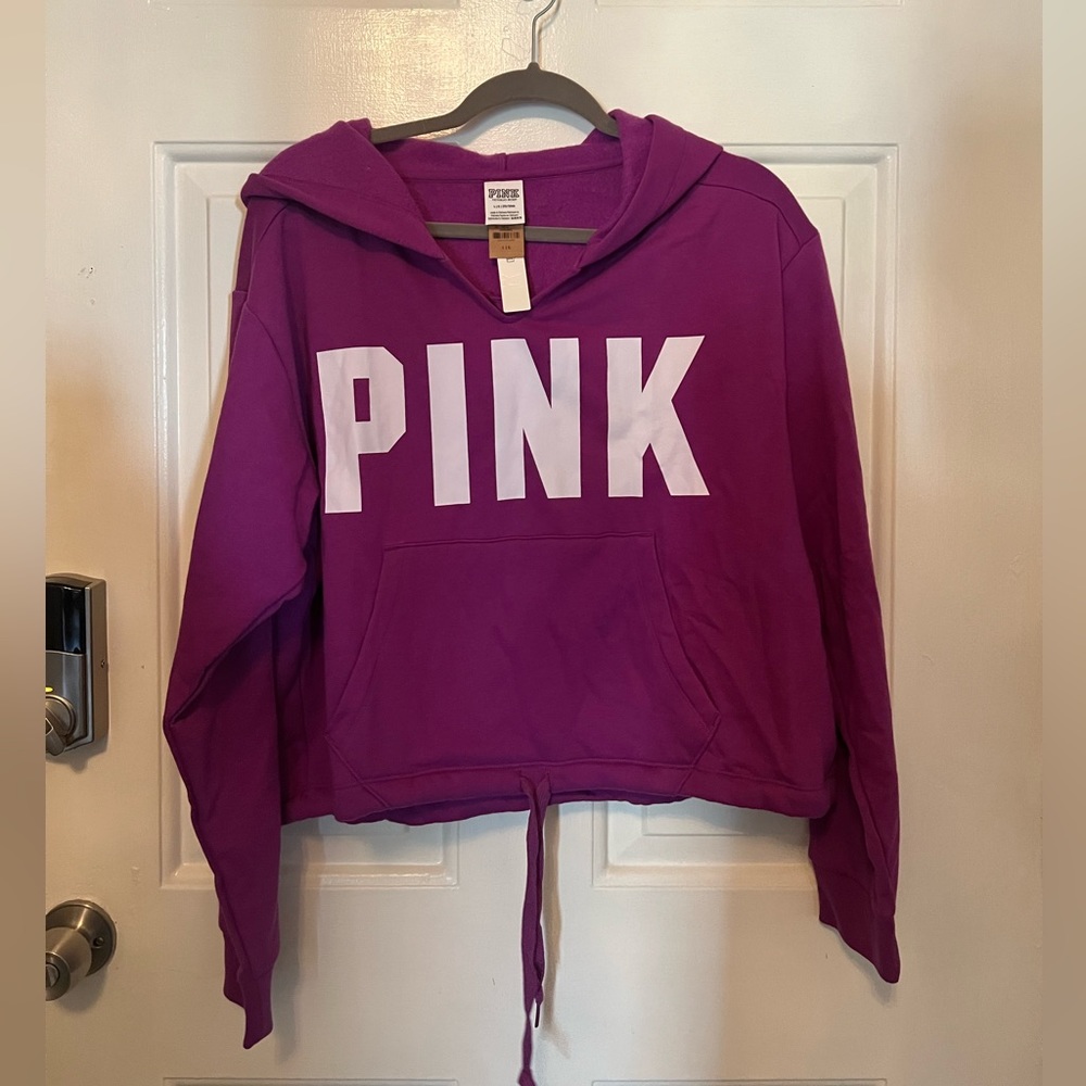 NWT Victorias Secret PINK purple cropped hoodie- size large
